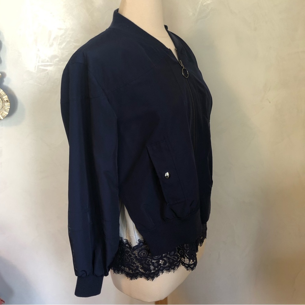 Laundry by Shelli Segal Midnight Blue w/Blue lace hem Bomber Jacket Size 6 - Picture 5 of 14